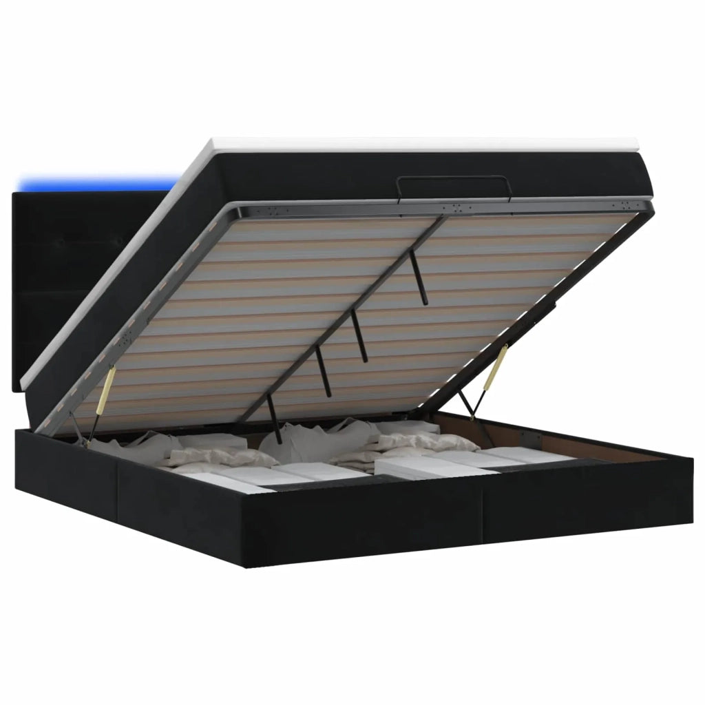 Letto Ottomano con Materasso e LED Nero 140 x 190 cm Velluto 3458303