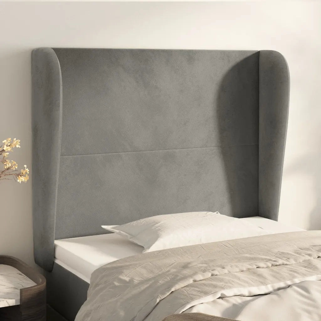 Testiera | Testata ad Orecchio Grigio Chiaro 93x23x118/128 cm in Velluto