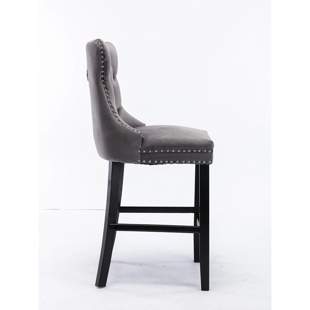 Set 2 sgabelli bar - Xylo - velluto grigio gambe legno con borchie