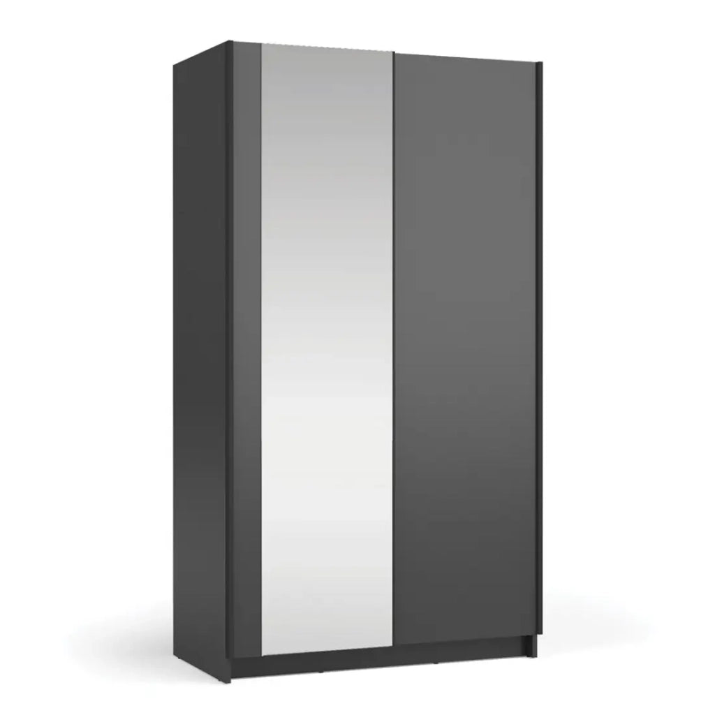 Armadio LYSIA 100 cm nero opaco – 2 porte scorrevoli con specchio