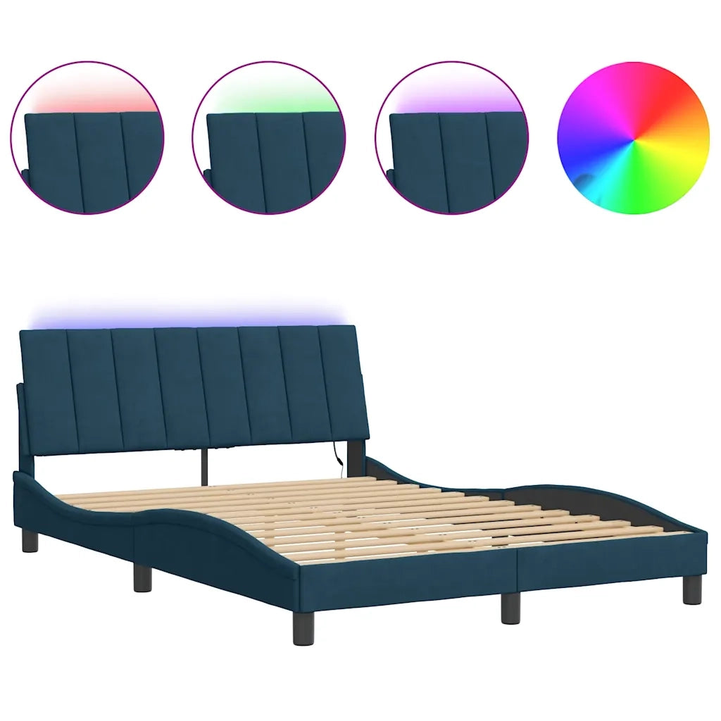Giroletto con LED senza Materasso Hanko Blu 120x200 cm in Velluto