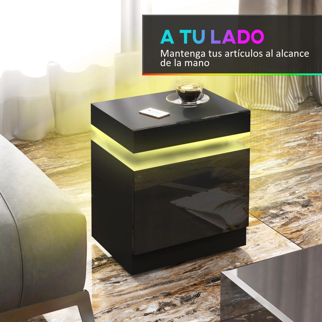 Comodino con Luci LED e 2 Cassetti ¨C Minimal ¨C 45x35x52 cm Nero