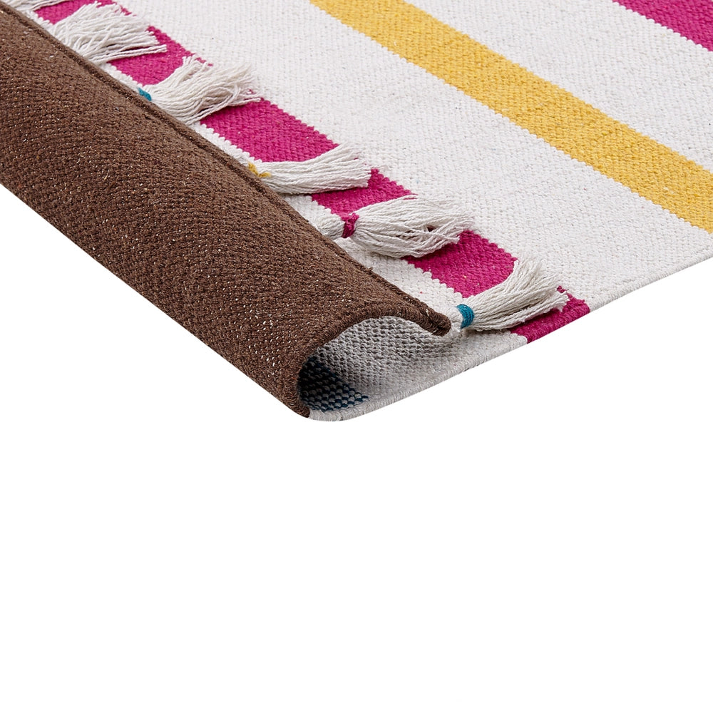 Tappeto strisce multicolore cotone 140 x 200 cm rettangolare tessuto a mano