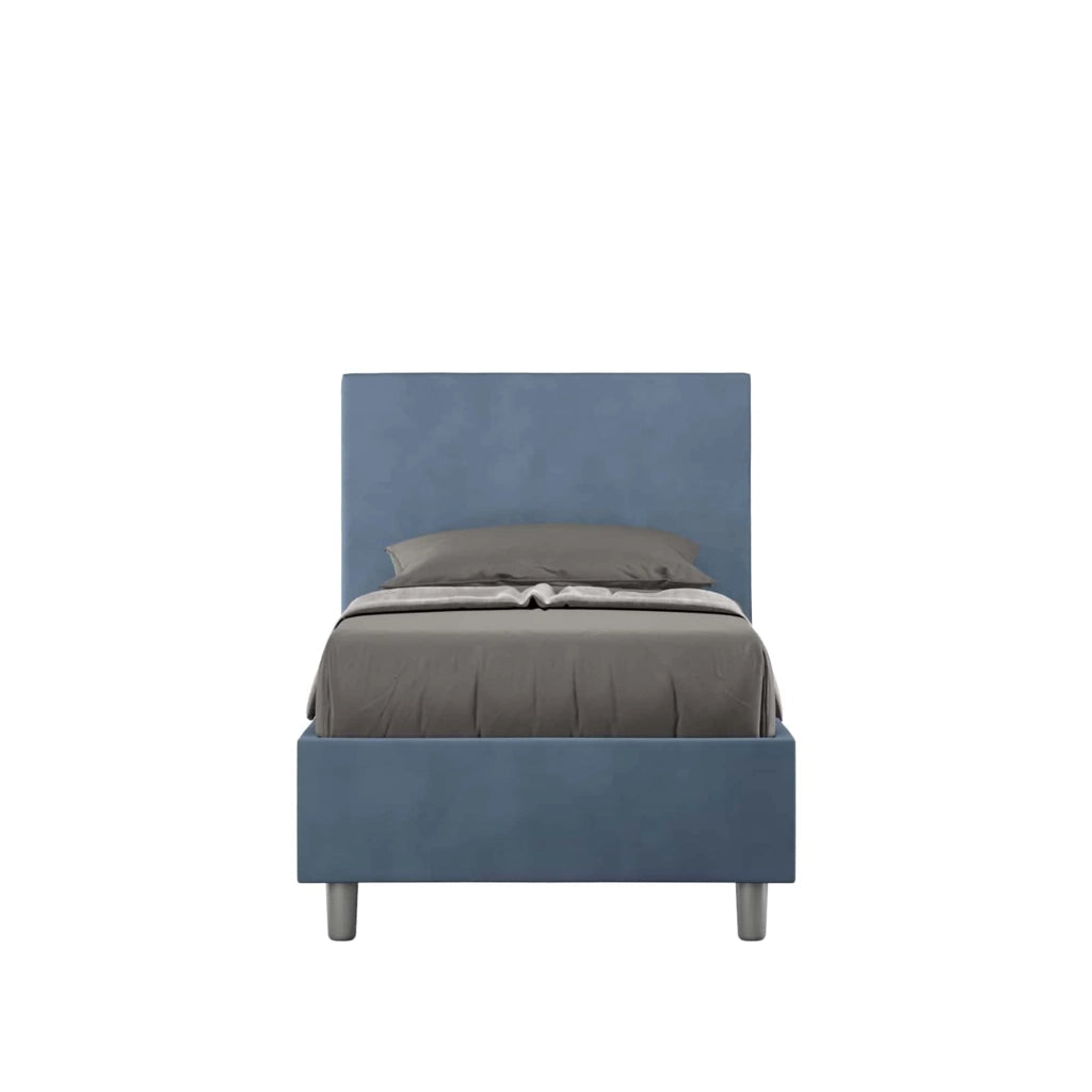 BS COM Letto singolo con rete imbottito 90x200 microfibra blu