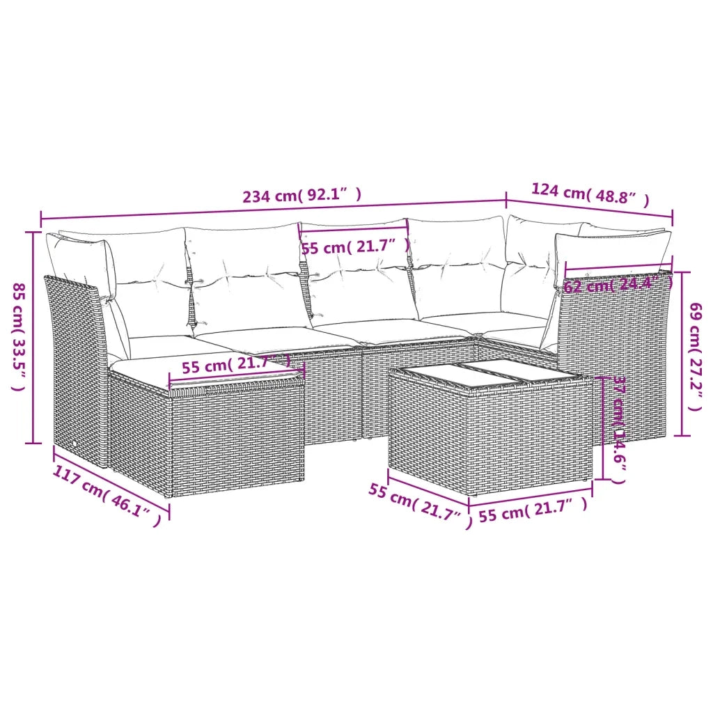 Set Divani da Giardino 7 pz con Cuscini Beige in Polyrattan 3217958