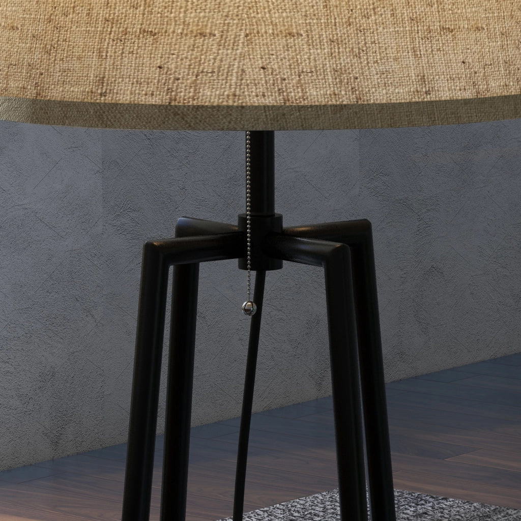Lampada da Terra a 2 Ripiani ¨C Zephmum ¨C Nero e Marrone, Metallo e MDF, ?42x166 cm