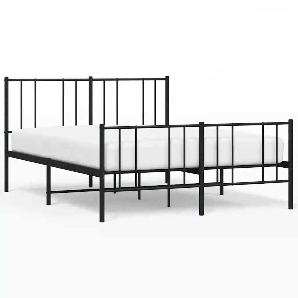 Letto matrimoniale | Letto per adulti | Giroletto con Testiera e Pediera Metallo Nero 150x200 cm