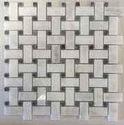 Mosaico Tessuto Cesta in Marmo Bianco - Nero