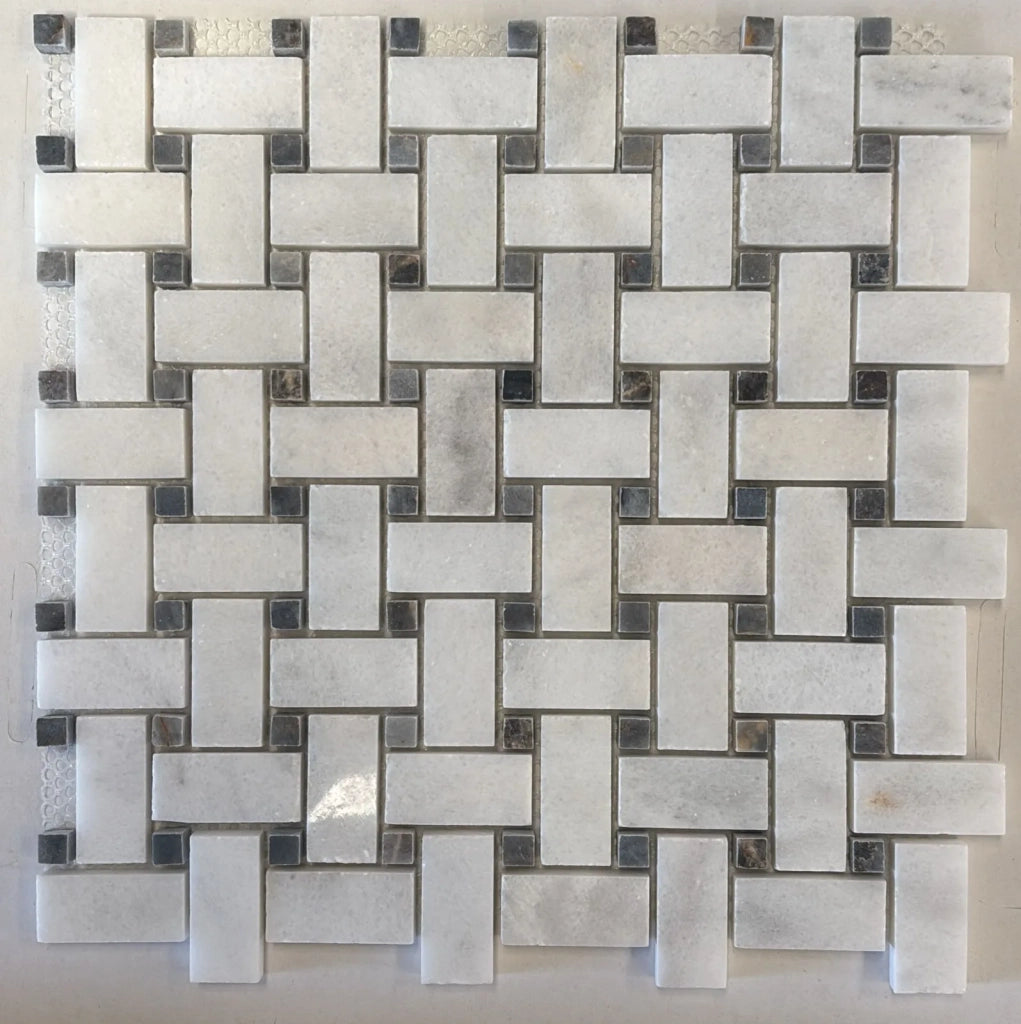 Mosaico Tessuto Cesta in Marmo Bianco - Nero