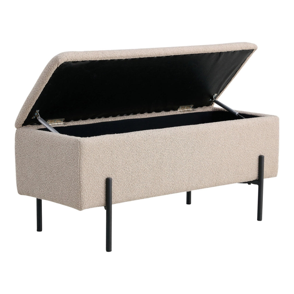 Panchetta Watford con contenitore in bouclé beige, 95 cm