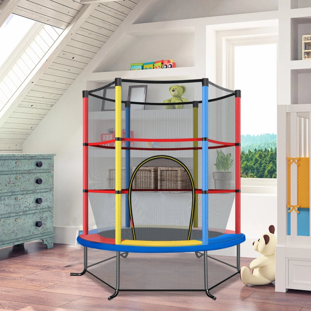 Tappeto elastico per bambini con rete di sicurezza in acciaio resistente, Tappeto elastico con struttura Colorato