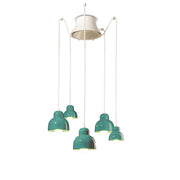 Lampadario Vintage Decò Berimbau Ceramica Turchese 3 Luci E27