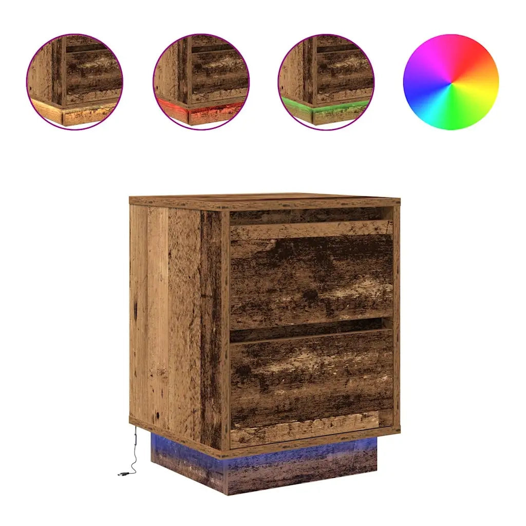 Comodino con Luci LED Legno Antico 38x34x50 cm 861297