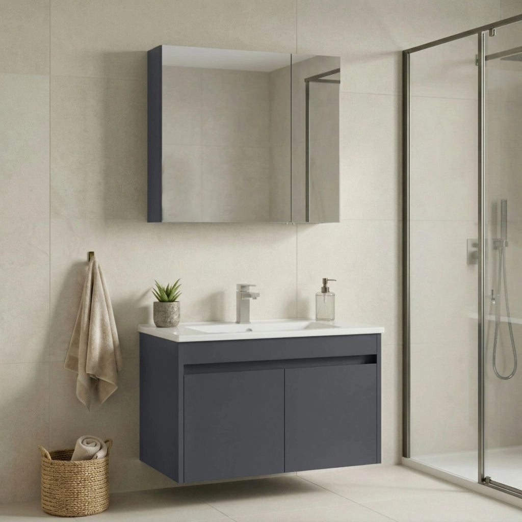 Set mobile lavabo con specchio (2 pezzi) "Side 85 v2" - 85 x 45 x 52 cm - Antracite opaco