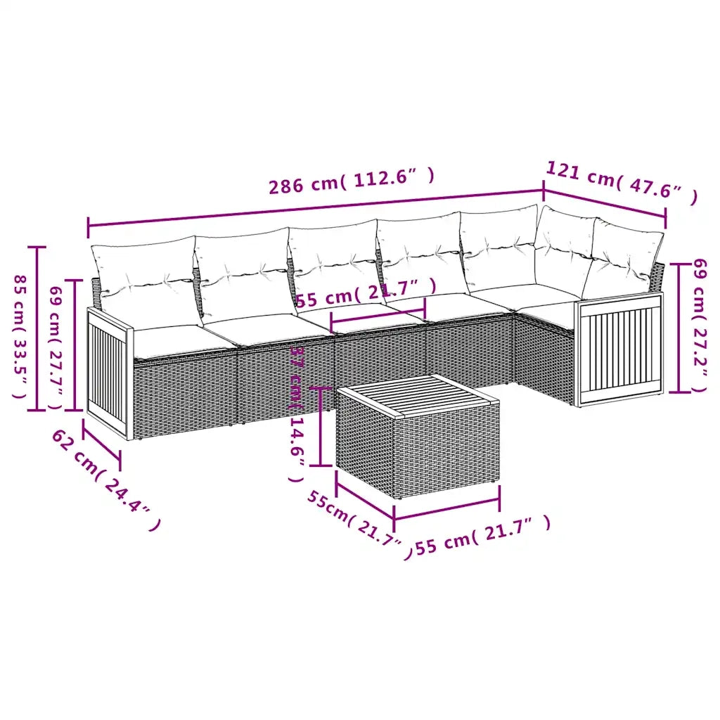 Set Divani da Giardino 7 pz con Cuscini Nero in Polyrattan 3227674