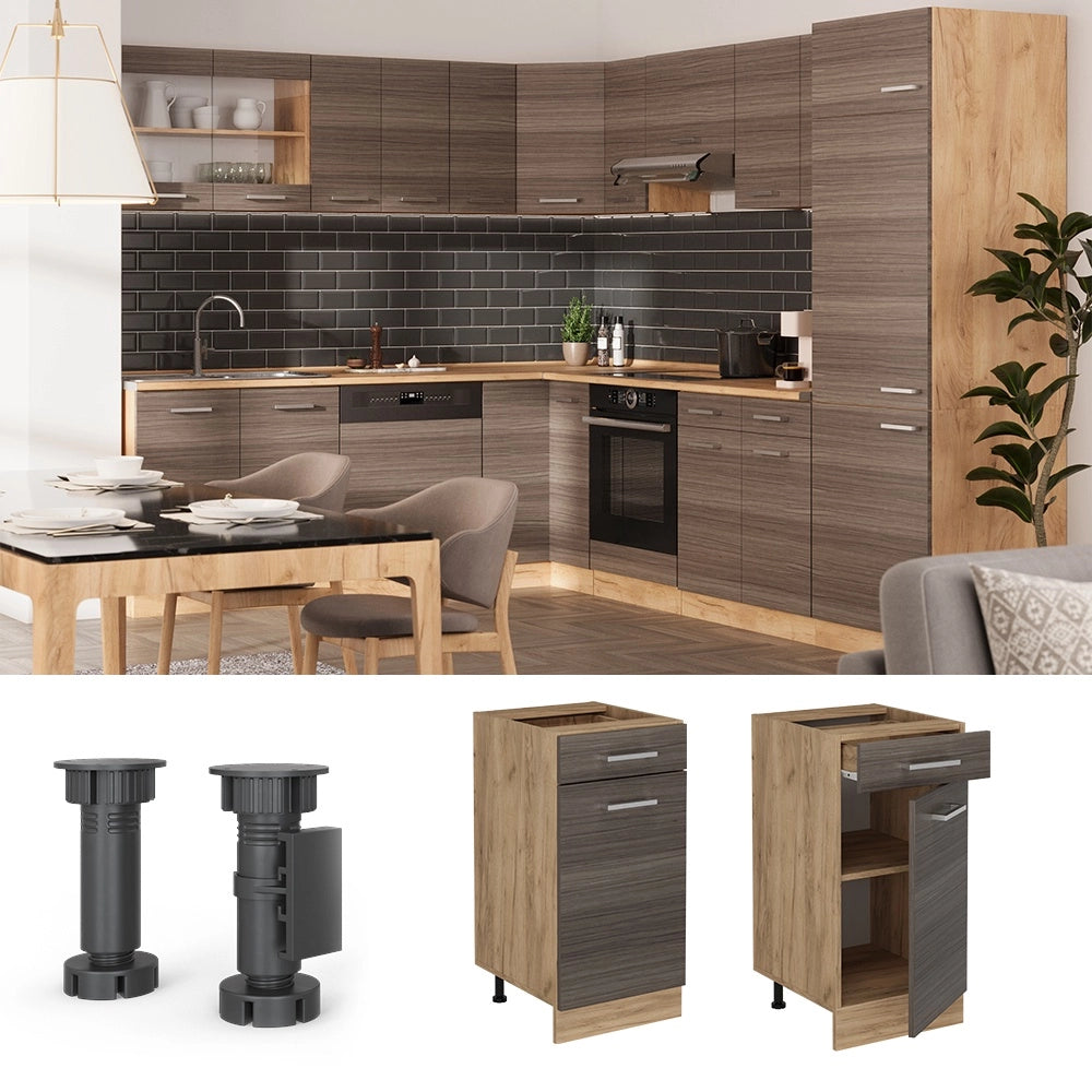 Mobiletto base per cucina R-Line Grigio nobile/Rovere dorato 40 cm PL Marmo Vicco