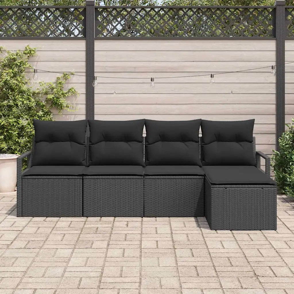 Set di divani con cuscino 5 pcs Nero polyrattan
