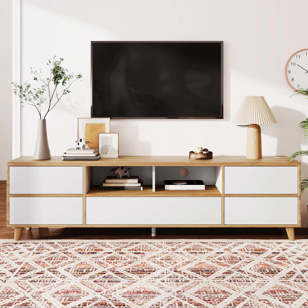 Mobile TV bianco e legno - Zephmum - Stile rustico con ante e ripiani