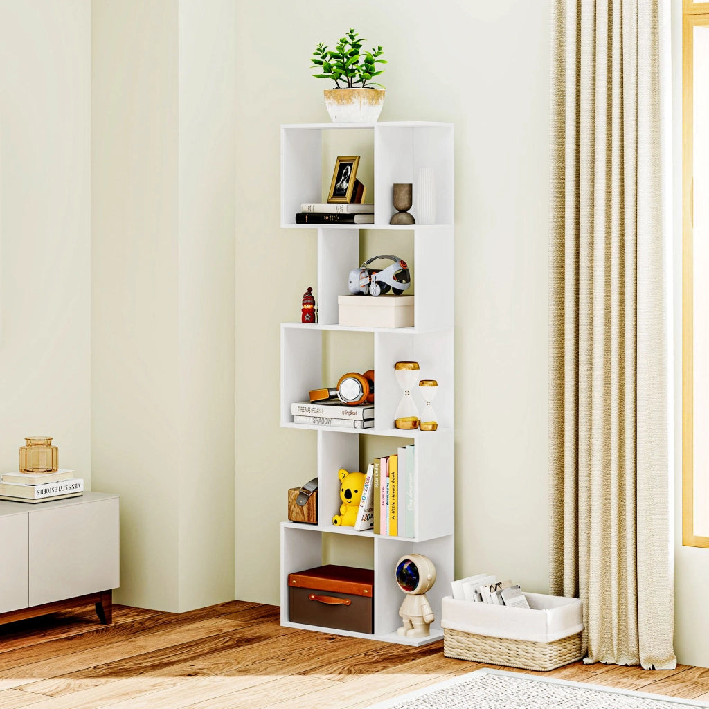 Libreria a S 5 Livelli 10 Ripiani ¨C Minimal ¨C 60x24x184,5 cm Bianco
