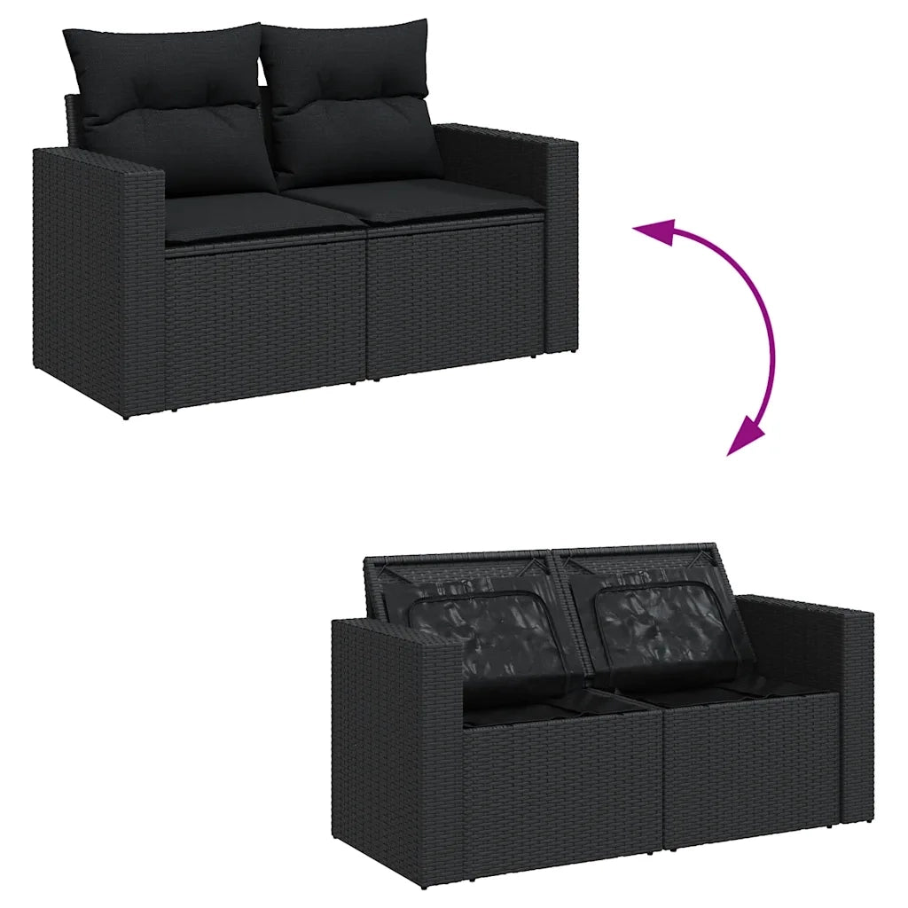 Set Divano da Giardino 6 pz con Cuscini Nero Polyrattan Acacia 3327993