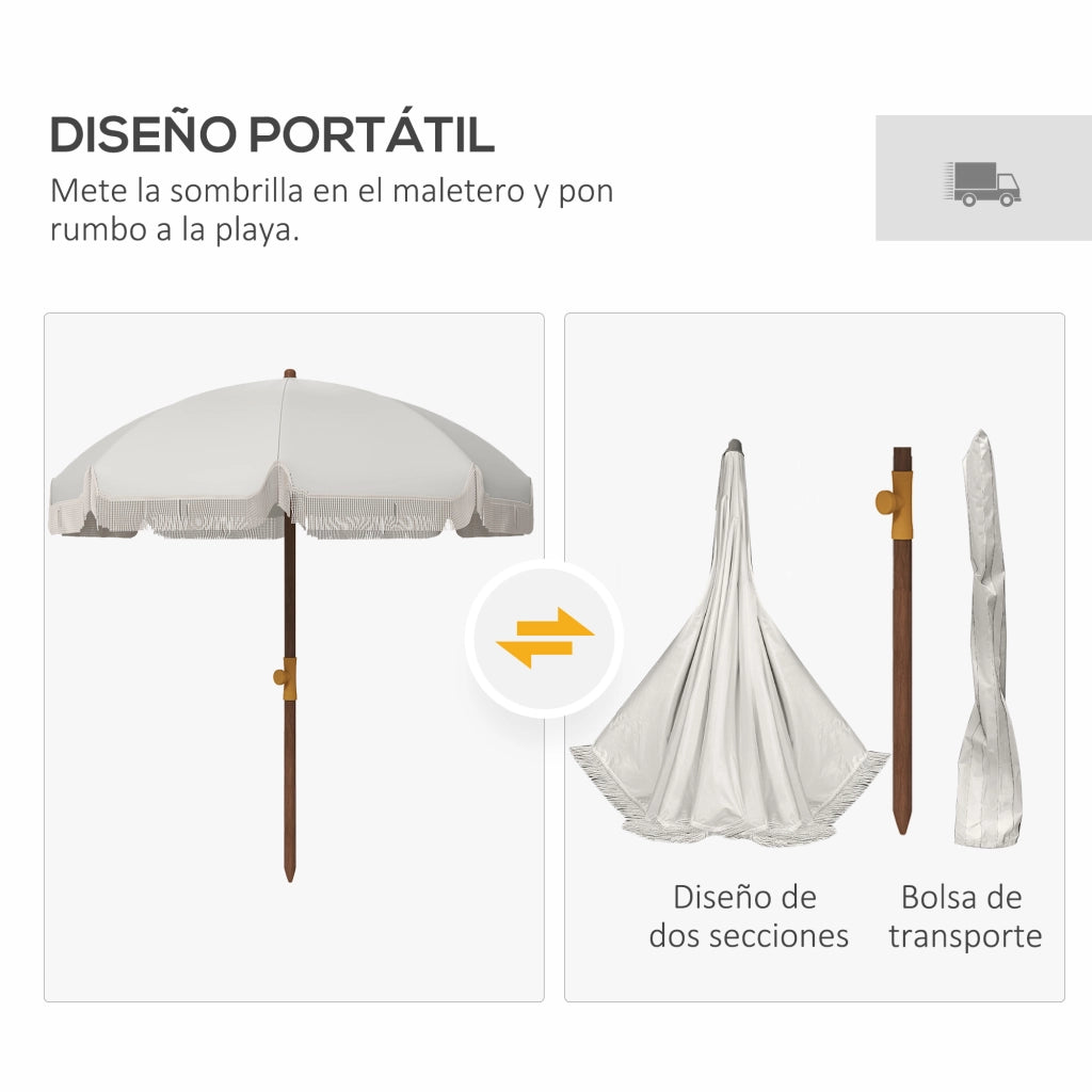 Ombrellone da Giardino con Frange ¨C Minimal ¨C Grigio ?190x210 cm