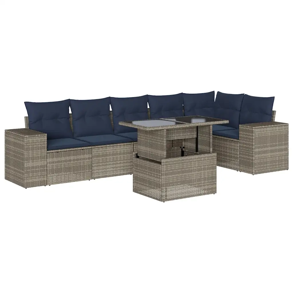 Set Divani da Giardino 7 pz con Cuscini Grigio in Polyrattan 3269181