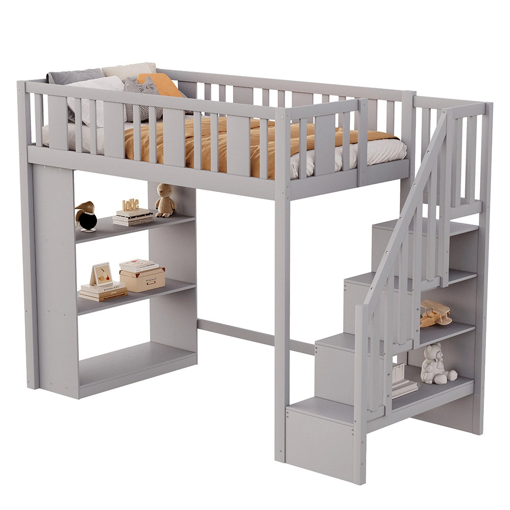 Letto a castello - Xylo - 90x200 cm scala contenitore grigio