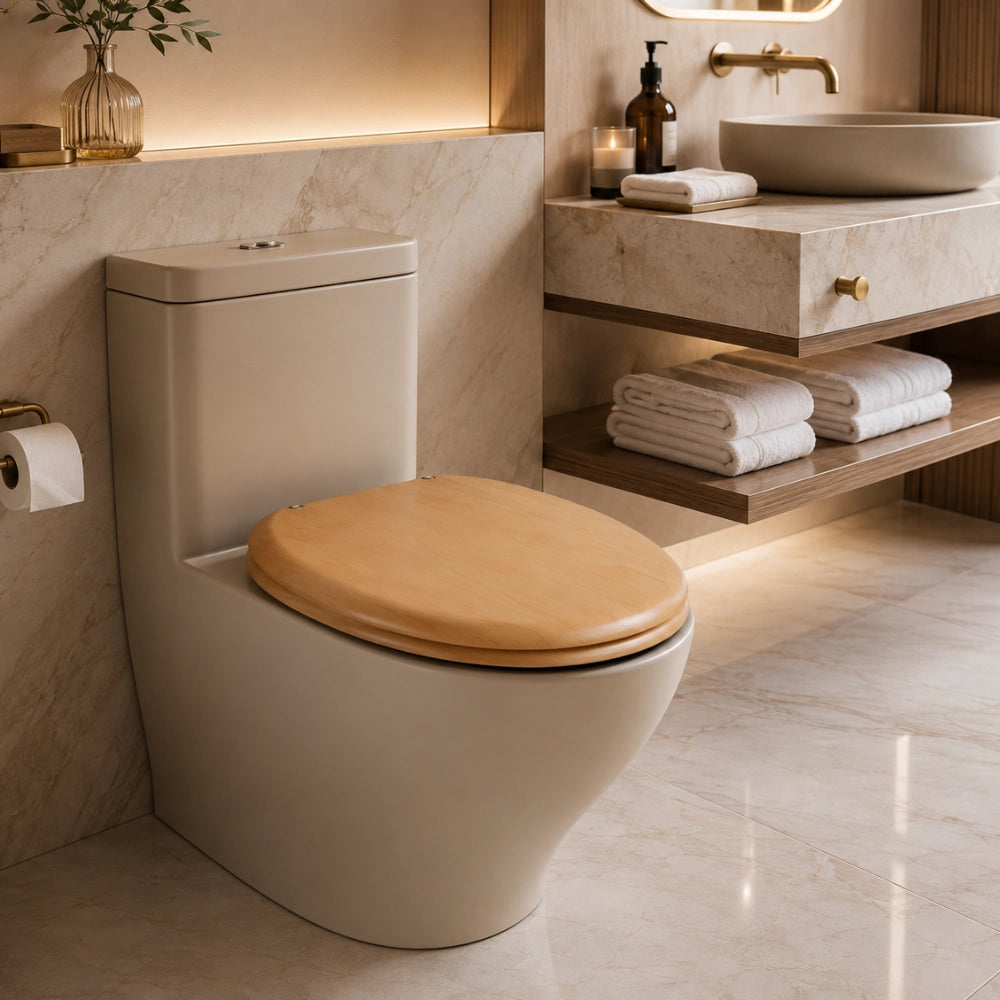 Sedile wc effetto bamboo in mdf con cerniere incluse 44x38 cm