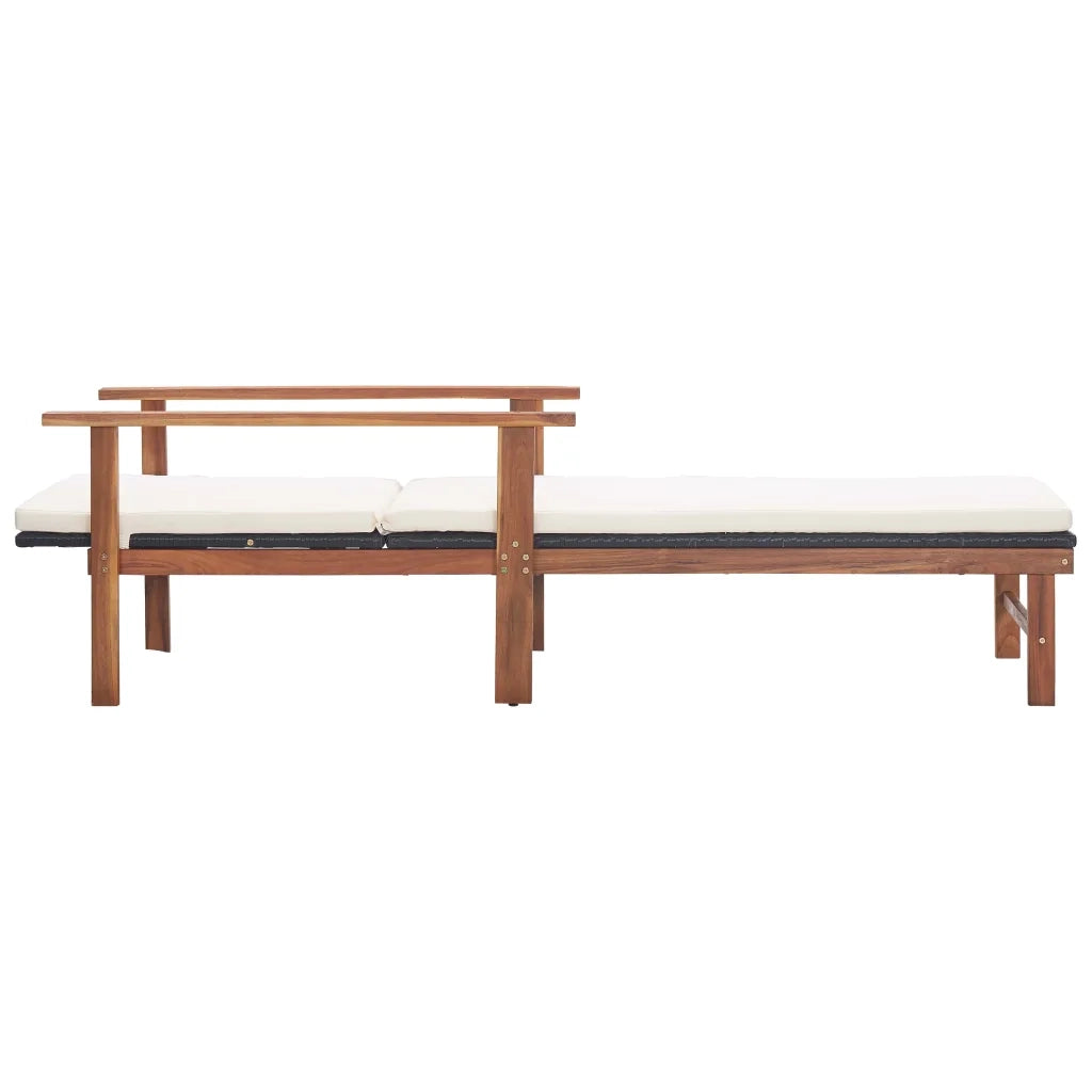 Sdraio con Cuscino Polyrattan e Legno Massello di Acacia Nera 48707