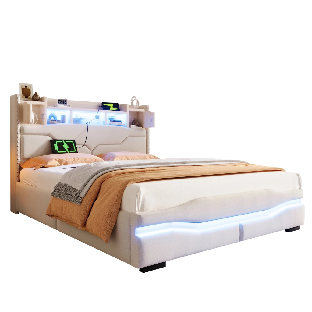 letto imbottito lino beige 140 x 200 cm