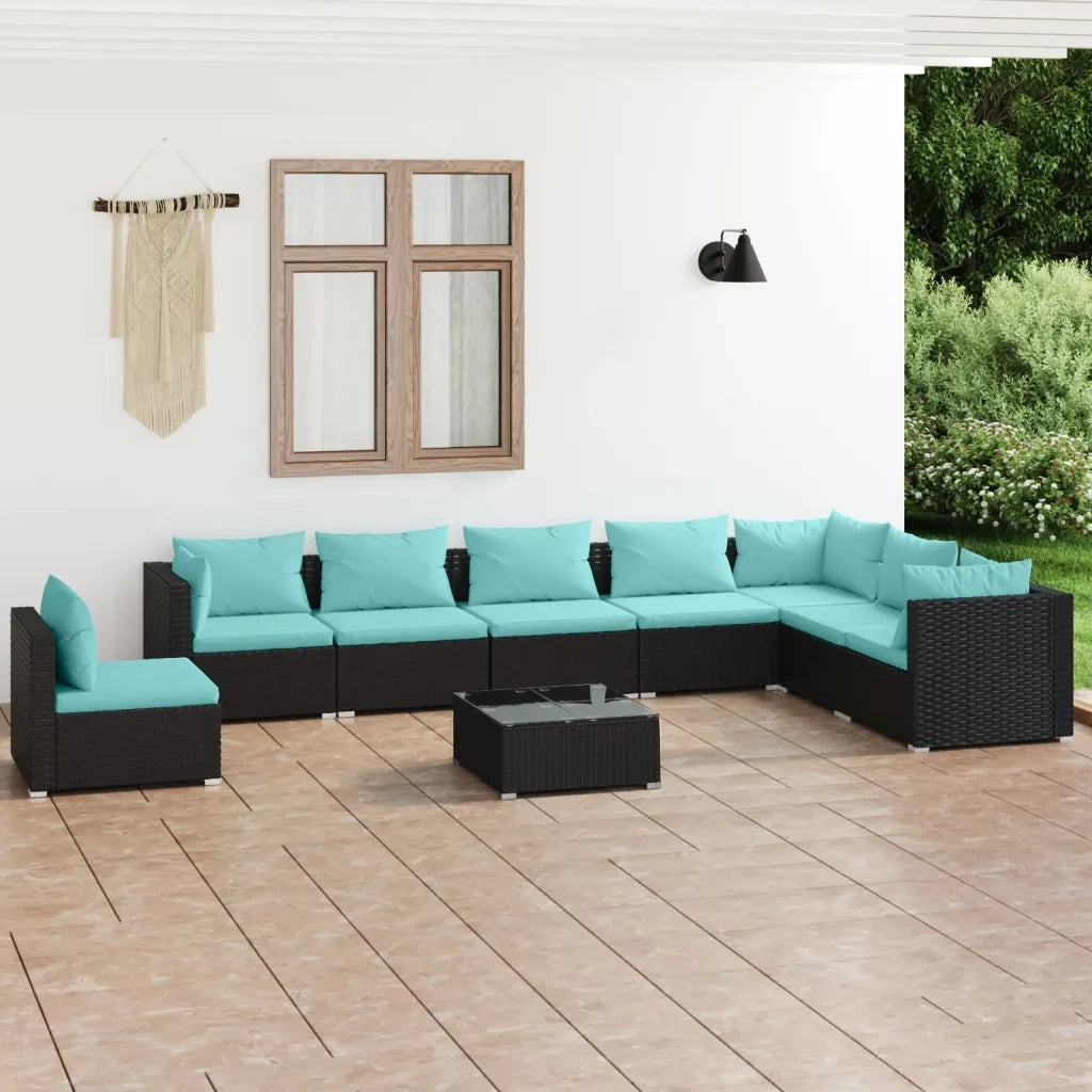 Set Divani da Giardino 9 pz con Cuscini in Polyrattan Nero 3102377