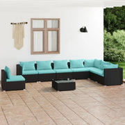 Set Divani da Giardino 9 pz con Cuscini in Polyrattan Nero 3102377
