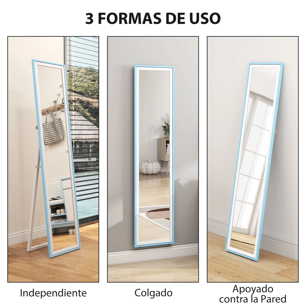 Specchio da Terra a Figura Intera ¨C Xylo ¨C MDF Bianco e Blu 37x157 cm