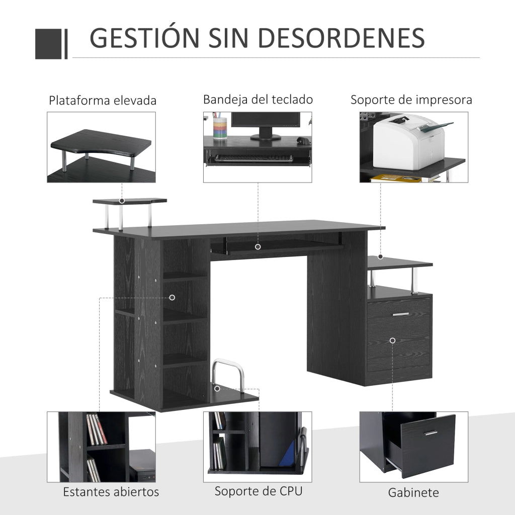 Scrivania con 6 cassetti e ripiani ¨C Minimal ¨C 152x60x88 cm nero