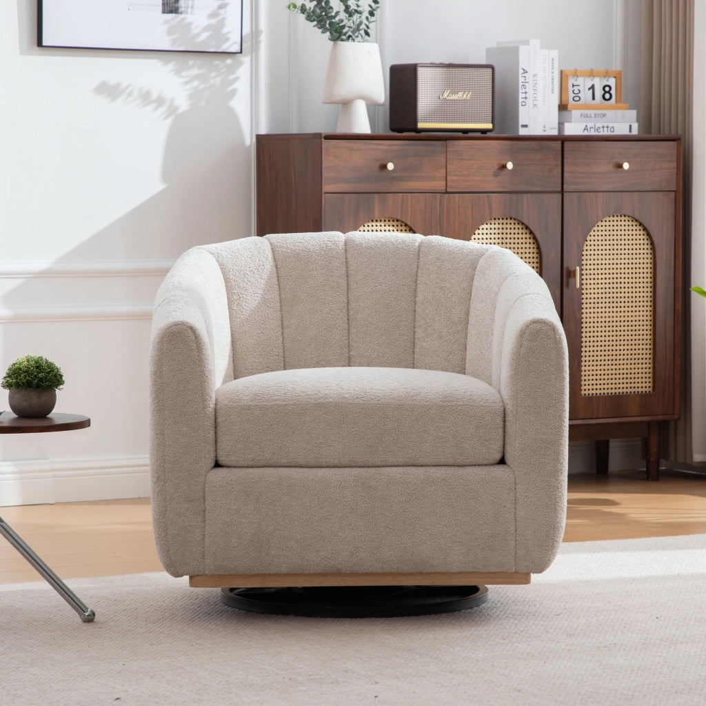 Pouf Poltrona Rotante in Tessuto Chenille con Gambe in Metallo ¨C Xylo ¨C Beige