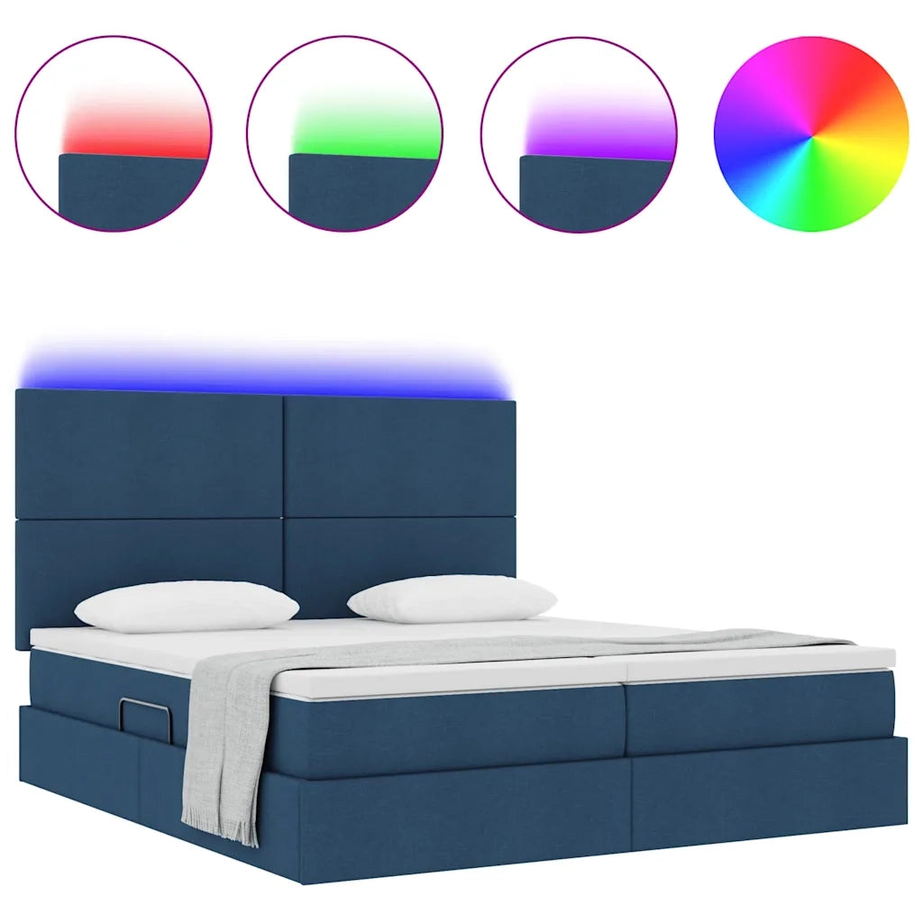 Letto con luci a strisce a LED Blu 180 x 200 cm Tessuto
