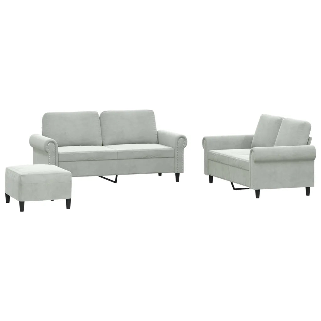 Set di Divani 3 pz con Cuscini Grigio Chiaro in Velluto 3202220