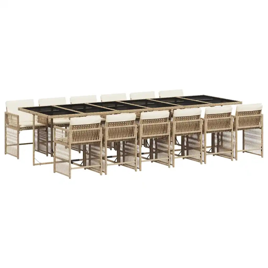 Set da Pranzo da Giardino 13 pz con Cuscini Beige in Polyrattan 3211666