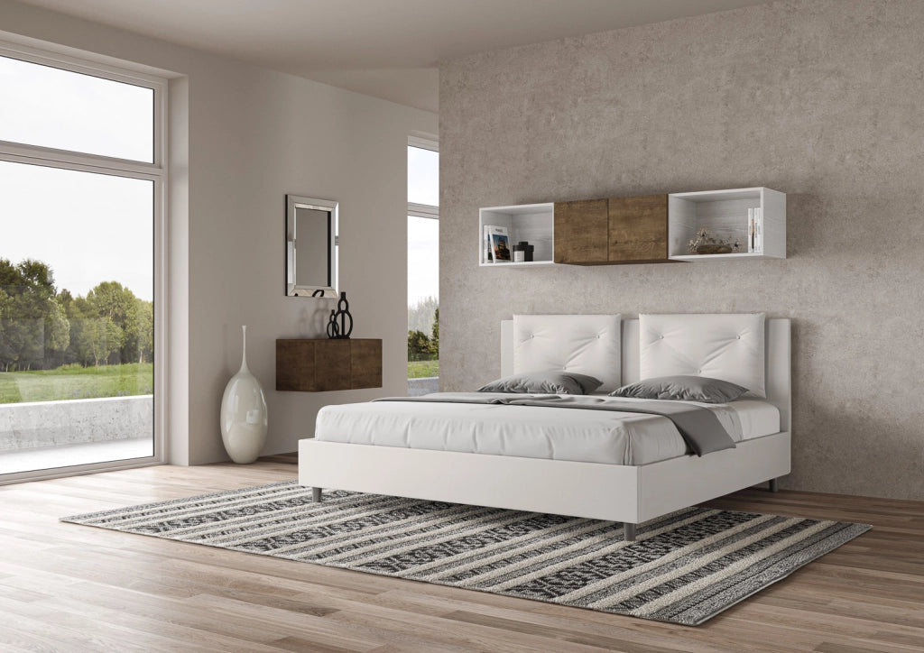BS COM Letto senza rete imbottito 180x210 similpelle bianco