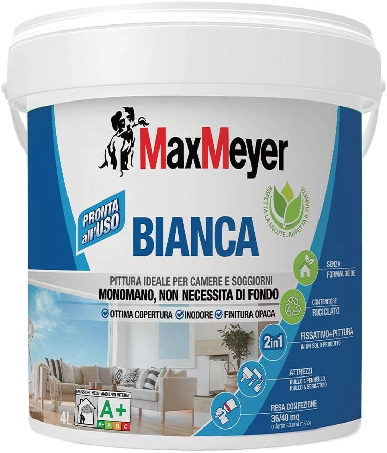 Pittura per Interni Lavabile Monomano 2-in-1 BIANCA, Colore Bianco, 4L