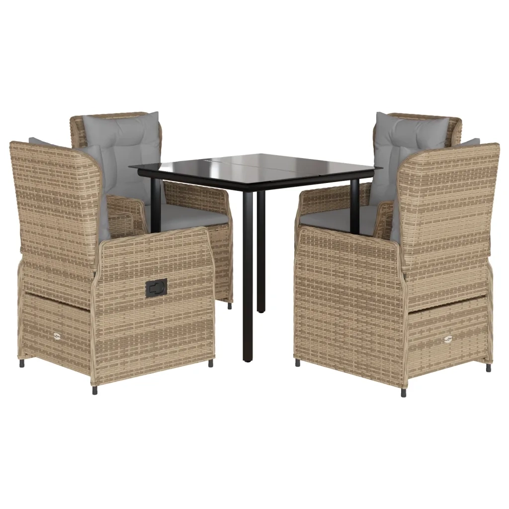 Set da Pranzo da Giardino 5 pz con Cuscini Beige in Polyrattan 3262876