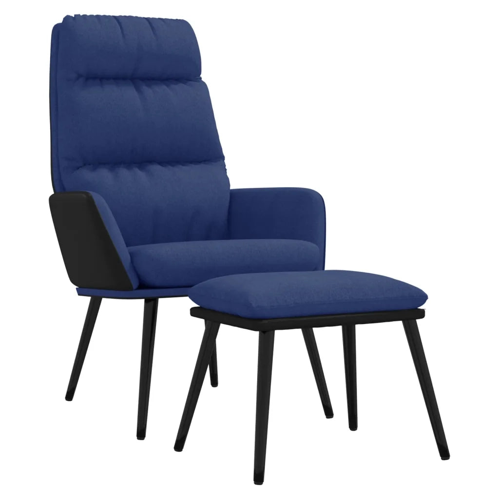 Poltrona Relax con Sgabello Blu in Tessuto e Similpelle 3097510