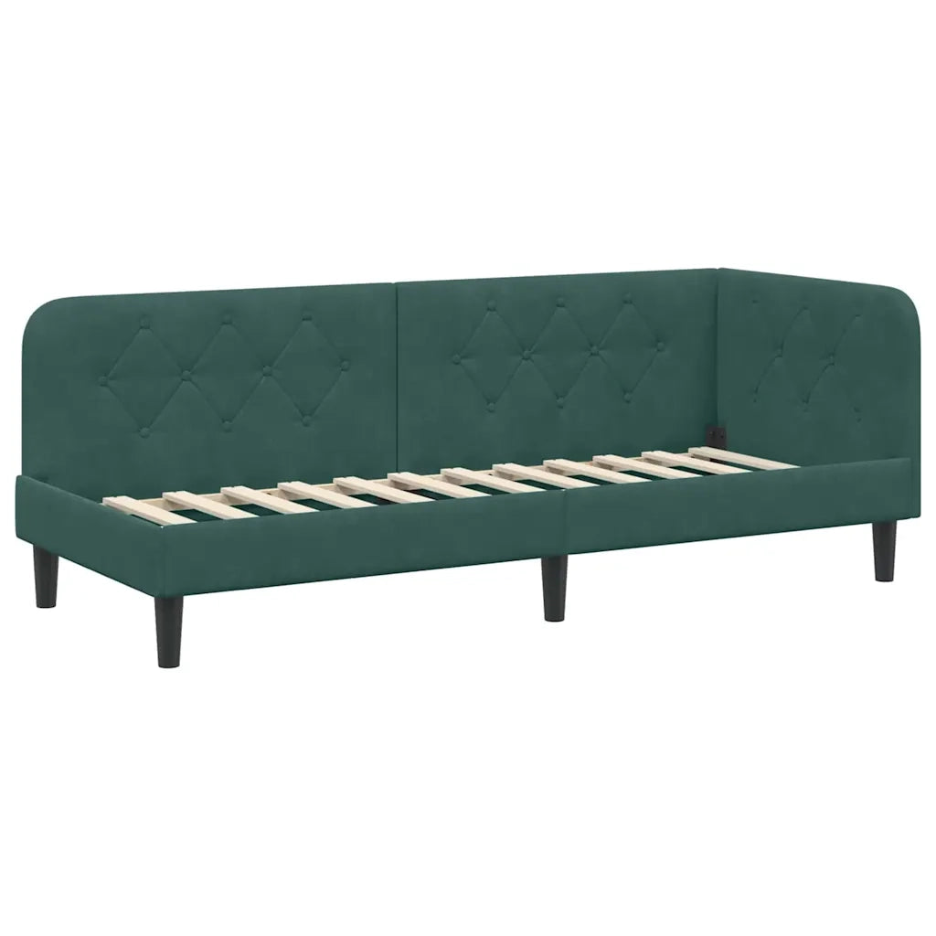 Cornice del letto ad angolo Verde Scuro 80 x 200 cm Velluto