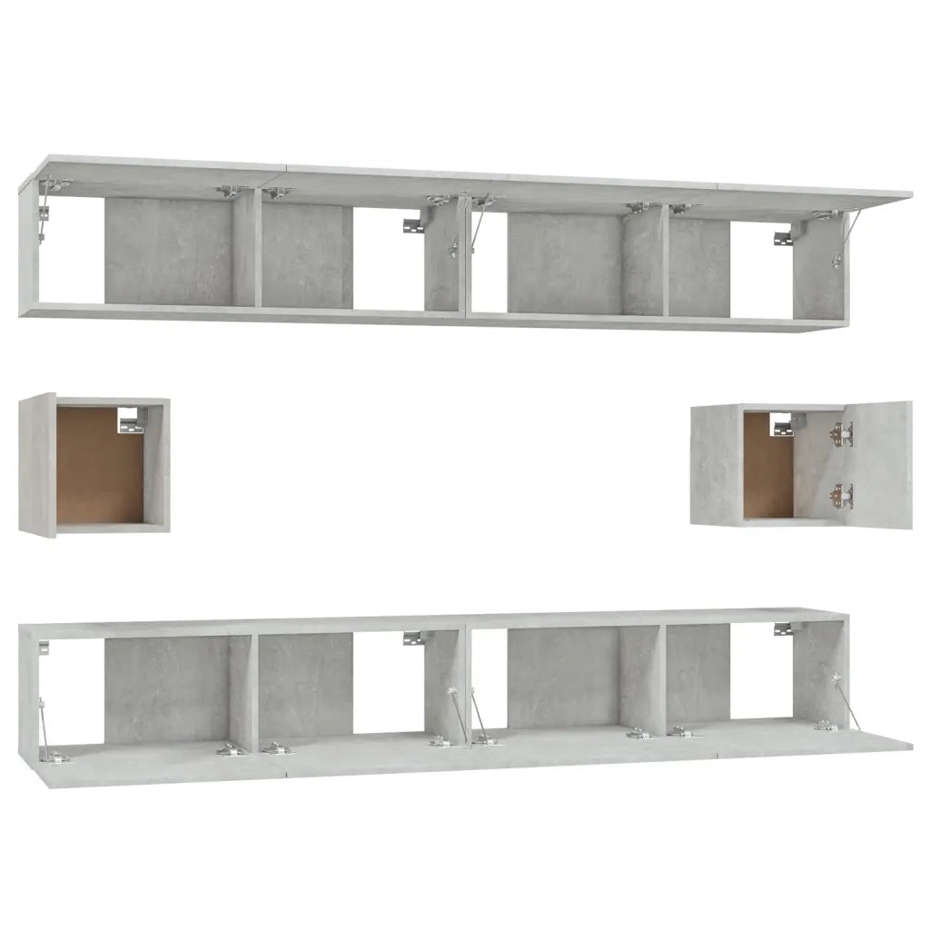 Set di Mobili Porta TV 6 pz | Armadietto TV | Mobile Porta TV Grigio Cemento in Legno Multistrato
