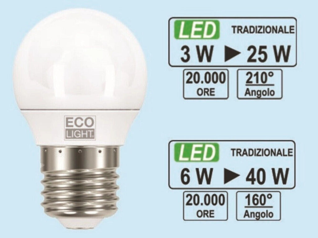 Lampadina Mini Globo Led 6W=40W E143000K - 470 Lm Set 5 Pezzi- Bisonte