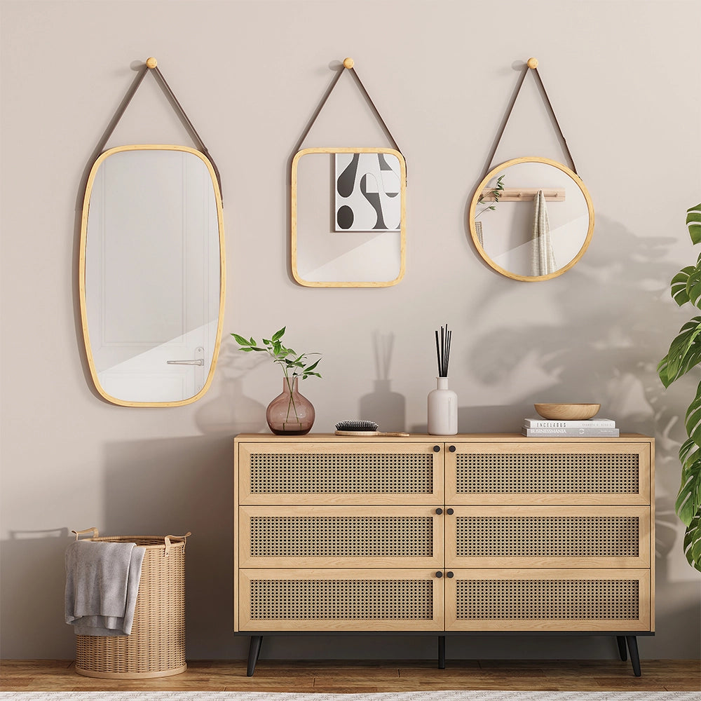 Vicco Specchio bagno Bambù 34 x 41.5 cm con cinturino regolabile