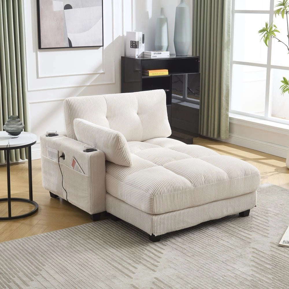 Poltrona palma - Xylo - cuscini rigati con portaoggetti beige
