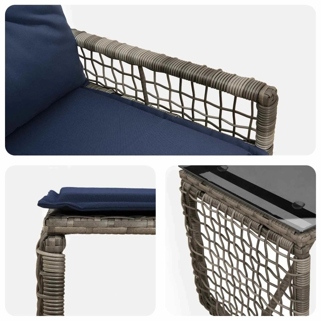 Set di Mobili da Esterno con cuscino 5 pz | Set Salotto da Giardino Grigio e Blu Navy