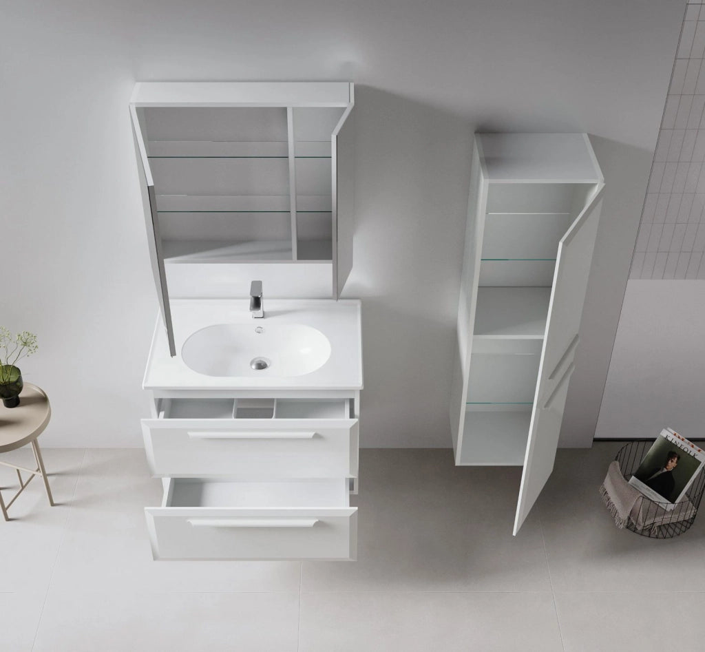 Mobile da bagno con specchio "Nuvola 80 v2" - 75 x 16 x 66 cm - Cashmere
