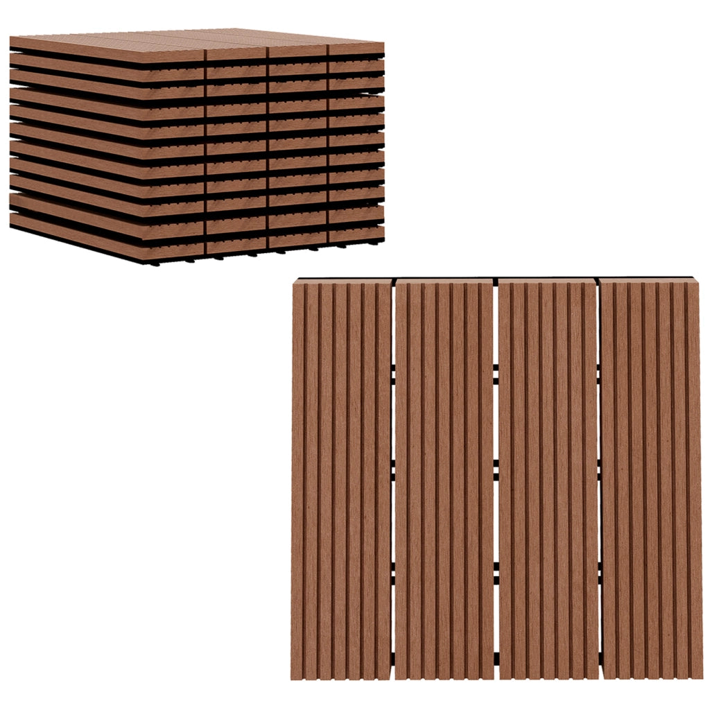 Set 11 Piastrelle ad Incastro per Giardino ed Esterno ¨C Xylo ¨C HDPE Riciclato Marrone Antiscivolo 30x30 cm
